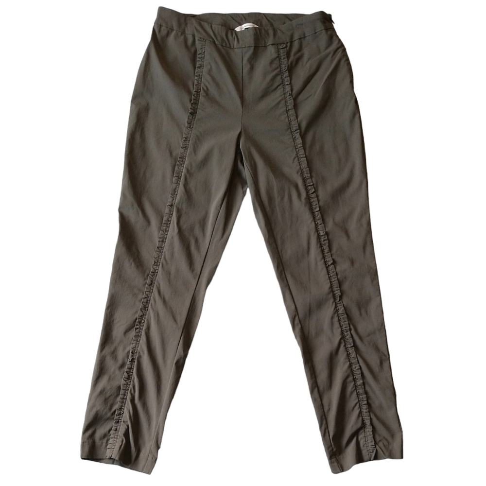 Soft Surroundings Brown Ruffle Seam Stretch Side Zipper Skinny Dress Pants